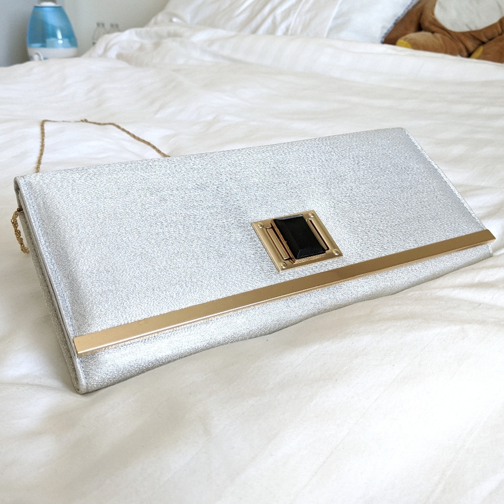 Large Silver Clutch Crossbody Purse